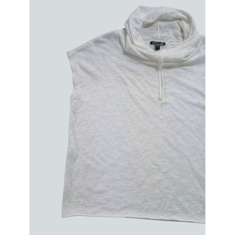 Eileen Fisher Womens XXS White Linen Organic Cotton Cowl Neck Sleeveless Top - Picture 2 of 8